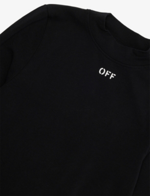 Off-white Black - White Off Stamp 2nc Skin Long-sleeves Stretch-cotton Dress 8-12 Years In Black
