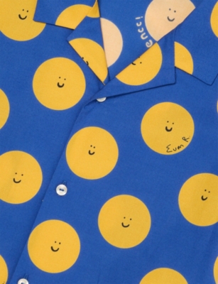 Gucci Bluette/yellow Polka-dot Camp-collar Cotton-poplin Shirt 18- In Blue