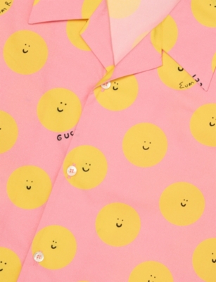 Gucci Pink/yellow Polka-dot Camp-collar Cotton-poplin Shirt 4-12 In Pink