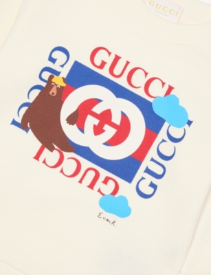 Gucci New White/mc Branded-print Cotton-jersey Sweatshirt 3-36 In White