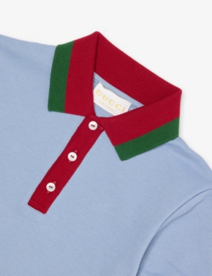 Gucci Web Stripe Cotton Polo Shirt In Blue