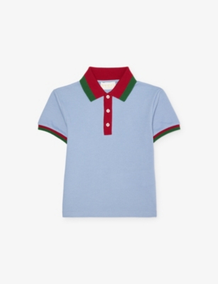 Gucci Web Stripe Cotton Polo Shirt In Blue