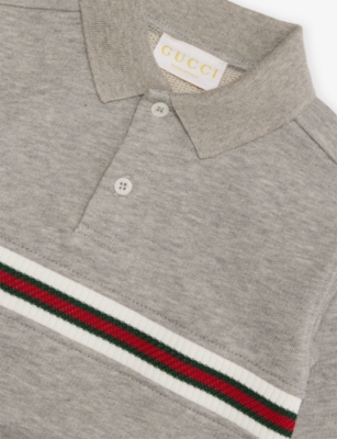 Gucci Light Grey Mel/mix Striped Cotton Polo Shirt 6-36 In Gray