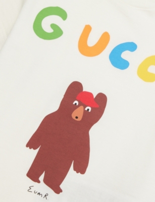Gucci New White/mc Bear-print Round-neck Cotton-jersey T-shir In White