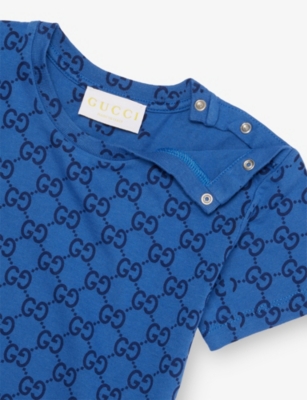 Gucci Deep Blue/mc Baby Gg Print Cotton-jersey T-shirt 12-36 In Blue