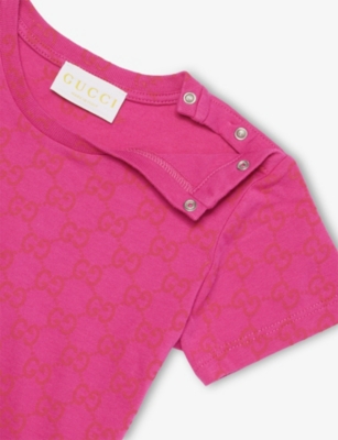 Gucci Happy Fucsia/mc Baby Gg Print Cotton-jersey T-shirt 12- In Pink