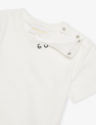 Gucci New White/mc Brand-print Crewneck Cotton-jersey T-shirt 12-24 In White