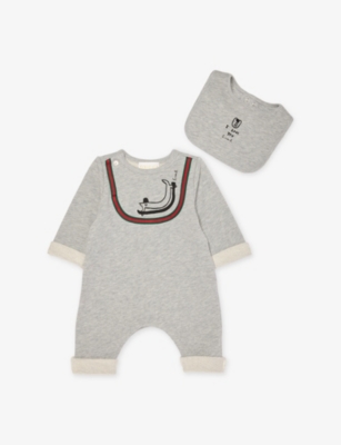 GUCCI: Graphic-Print Cotton Babygrow and Bib Set  0-6 Months