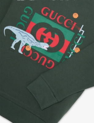 Gucci Deep Blitz/mc Brand-print Crewneck Cotton-jersey Sweatshirt 4-8 In Green