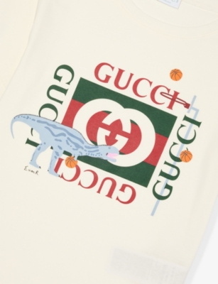 Gucci New White/mc Branded-print Cotton-jersey T-shirt 4-10 In White