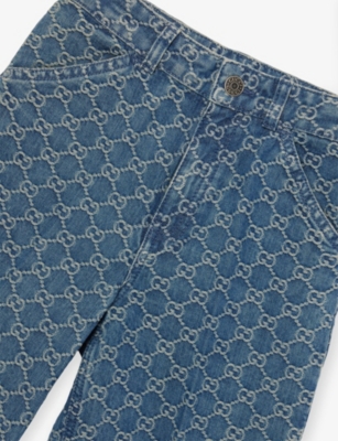 Gucci Deep Azure Monogram Jacquard Denim Jeans 4- In Blue