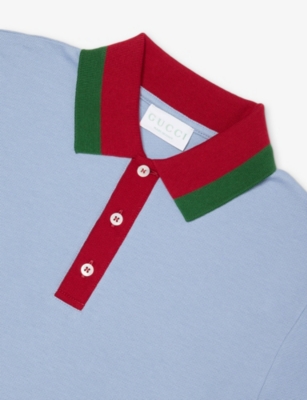Gucci Web Stripe Cotton Polo Shirt In Blue