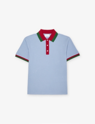 Gucci Web Stripe Cotton Polo Shirt In Blue