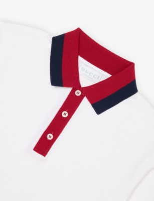 Gucci Web Stripe Cotton-blend Polo Shirt In White