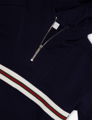 Gucci Half-zip Striped-panel Hoodie In Blue