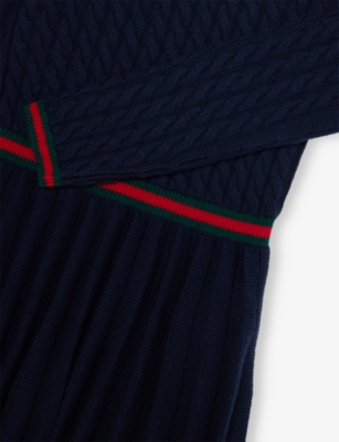 GUCCI: Cable-Knit Pleated Wool Dress 6-12 Years