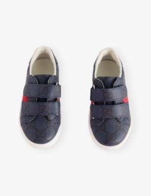 Gucci Bl-dk Bl/b.r.b/blu Kids 'ace Coated-canvas Trainers Eur 21 / 4.5 Uk In Multi