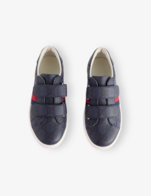 Gucci Bl-dk Bl/b.r.b/blu Kids 'ace Coated-canvas Trainers Eur 28 / 10 Uk In Multi