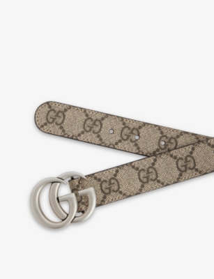 GUCCI: Logo-Buckle Monogram Faux-Leather Belt