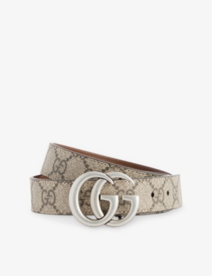 Gucci Kids' Logo-buckle Monogram Faux-leather Belt Beige Ebony