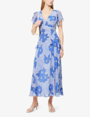 Rixo London Womens Milos Floral Cream Evie Floral Silk Midi Dress