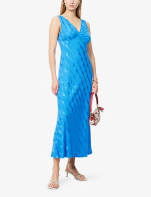 RIXO: Sandrine Plunge-V-Neck Woven Midi Dress