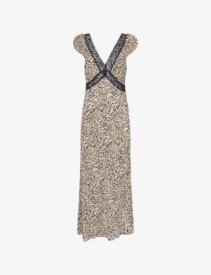 Rixo London Womens Iggy Leopard-print Woven Midi Dress Sun Leo Tan