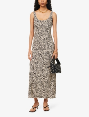 Rixo London Womens Wave Jacquard Black Bondi Animal-pattern Woven Midi Dress In Gray