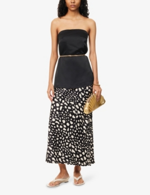 RIXO: Ardith Graphic-Pattern Woven Midi Skirt
