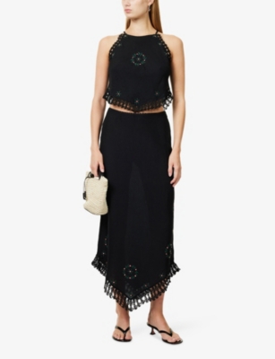 Rixo London Womens Ayanna Rose-embroidered Cotton Top Rose Trail Black In Black