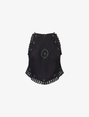 Rixo London Womens Ayanna Rose-embroidered Cotton Top Rose Trail Black In Black