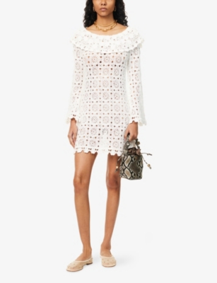 Rixo London Womens White Envalira Cotton-crochet Mini Dress In White