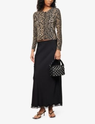 RIXO: Stassie Lace-Hem Satin Midi Skirt