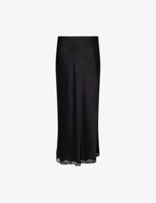 RIXO: Stassie Lace-Hem Satin Midi Skirt