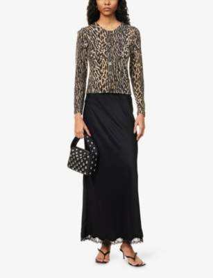 Rixo London Womens Brown Peony Leopard-pattern Wool-knit Cardigan In Brown