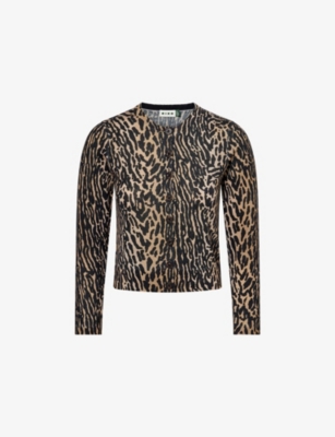 Rixo London Womens Brown Peony Leopard-pattern Wool-knit Cardigan In Brown