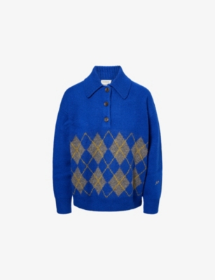 Damson Madder Womens Cobalt Saskia Slouchy Rhombus Wool Jumper In Blue