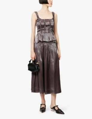 Damson Madder Womens Plum Layla High-waist Woven Midi Skirt In Purple