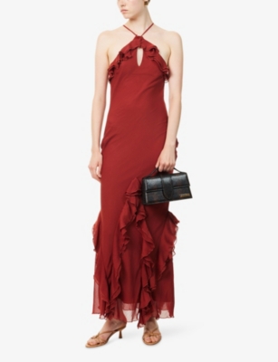 Pretty Lavish Womens Rust Sofia Halterneck Woven Maxi Dress In Red