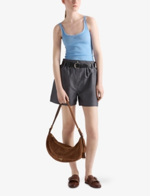 Prada Brown Suede Large Demi-lune Shoulder Bag