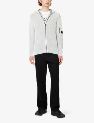 C.p. Company Mens Gunmetal Contrast Hooded Knitted Fleece Hoody In Gray