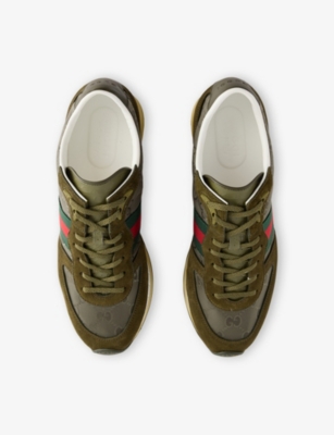 Gucci Round Toe Suede Panels Rubber Sole Sneakers In Multi