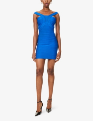 Herve Leger Womens Bright Blue The Elise Sleeveless Stretch-knitted Mini Dress Xs In Blue