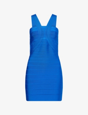 Herve Leger Womens Bright Blue The Elise Sleeveless Stretch-knitted Mini Dress Xs In Blue