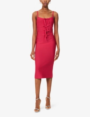 Herve Leger Womens Hibiscus The Alicia Bow Stretch-knitted Midi Dress In Red
