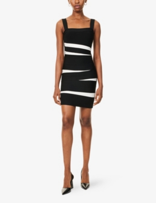 Herve Leger Womens Blk Alab Cmb The Eve Striped Stretch-knitted Mini Dress In Black