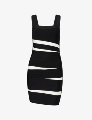 Herve Leger Womens Blk Alab Cmb The Eve Striped Stretch-knitted Mini Dress In Black
