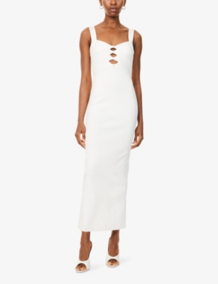 Herve Leger Womens Alabaster The Alessia Cut-out Stretch-knitted Midi Gown Xs In White