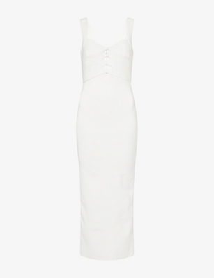 Herve Leger Womens Alabaster The Alessia Cut-out Stretch-knitted Midi Gown Xs In White