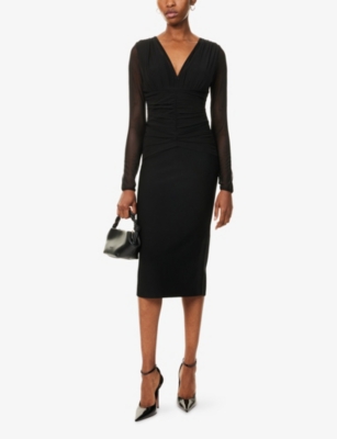Herve Leger Womens Black The Angela Gathered Stretch-knitted Midi Dress In Black